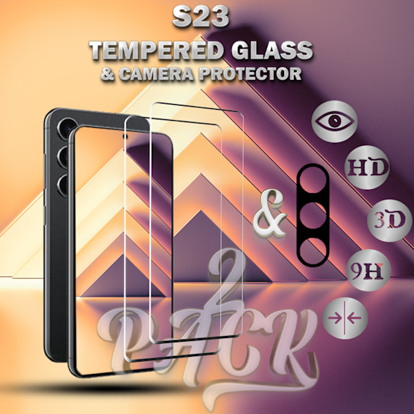 2-Pack Samsung S23 Skärmskydd & 1-Pack linsskydd - Härdat Glas 9H - Super kvalitet 3D
