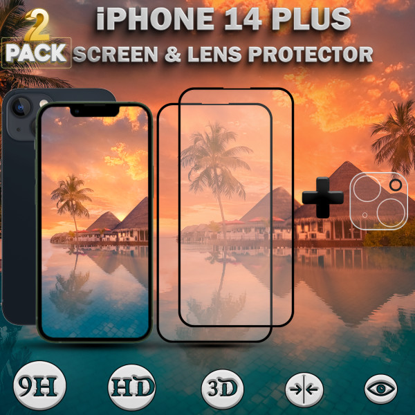 2-Pack iPhone 14 Plus Skärmskydd & 1-Pack linsskydd - Härdat Glas 9H - Super kvalitet 3D