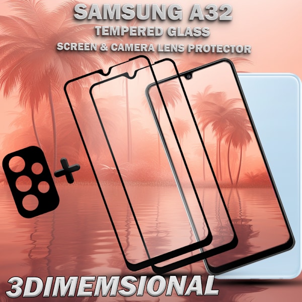 2-Pack SAMSUNG A32 Skærmbeskyttelse & 1-Pack linsebeskyttelse - Hærdet Glas 9H - Super kvalitet 3D