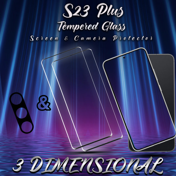 2-Pack Samsung S23 Plus Skärmskydd & 1-Pack linsskydd - Härdat Glas 9H - Super kvalitet 3D