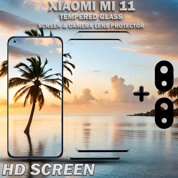 2-Pack Xiaomi Mi 11 Skärmskydd & 2-Pack linsskydd - Härdat Glas 9H - Super kvalitet 3D