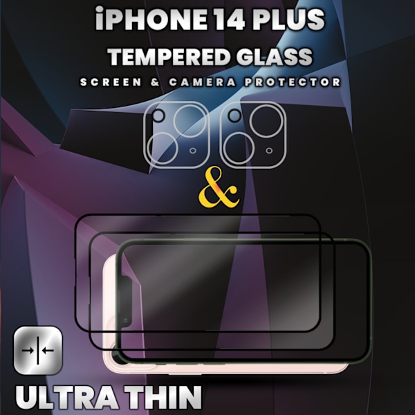 2-Pack IPHONE 14 PLUS Skærmbeskyttelse & 2-Pack linsebeskyttelse - Hærdet Glas 9H - Super kvalitet 3D