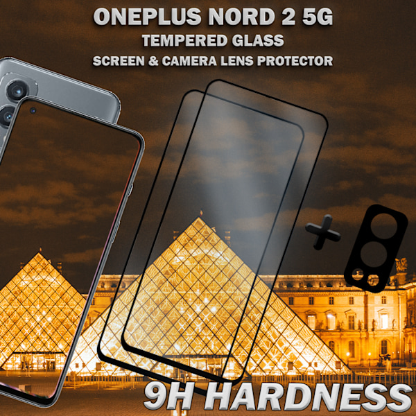 2-Pack OnePlus Nord 2 5G & 1-Pack linsskydd - Härdat Glas 9H - Super kvalitet 3D