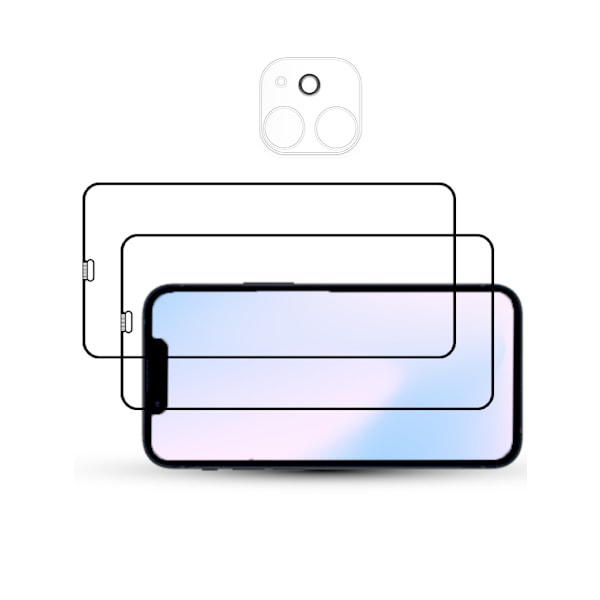 2-Pack IPHONE 12 SCREEN & 1 LENS Skärmskydd - Härdat Glas 9H - Super kvalitet 3D