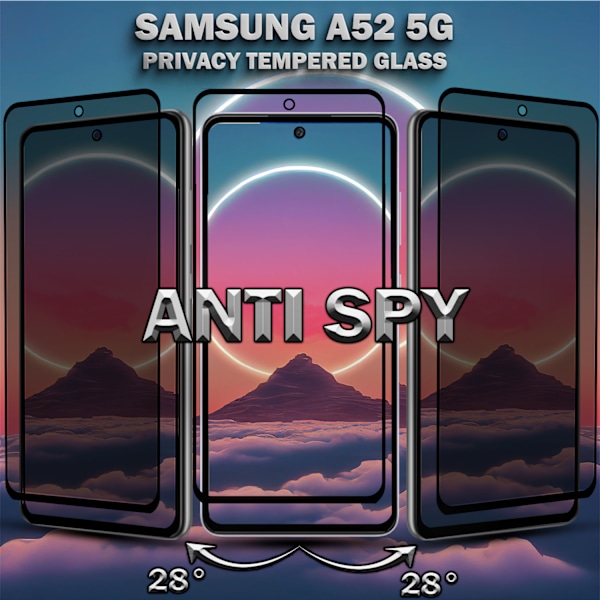 2-Pack Privacy Skärmskydd For Samsung A52 (5G) - Härdat Glas 9H - Super Kvalitet 3D