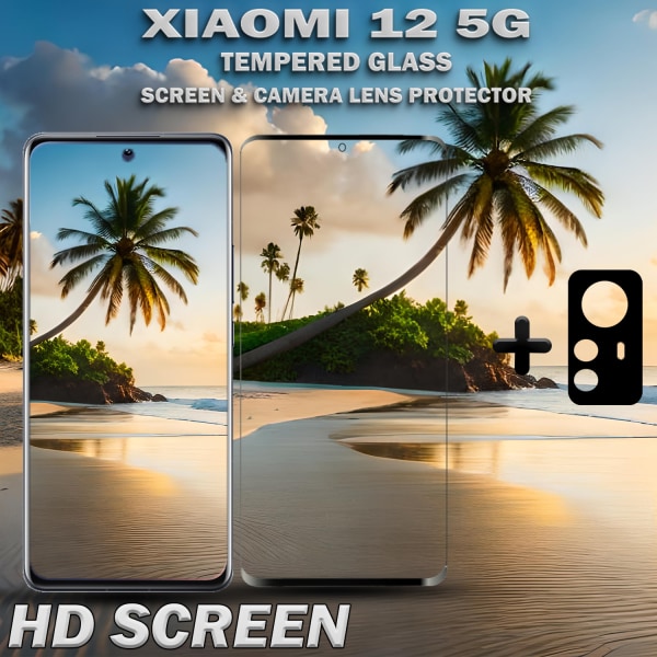 1-Pack Xiaomi 12 (5G) Skärmskydd & 1-Pack linsskydd - Härdat Glas 9H - Super kvalitet 3D