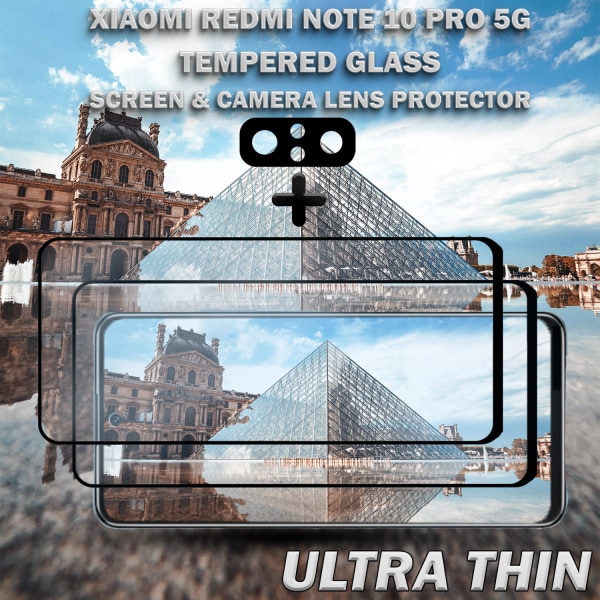 2- pack Xiaomi Redmi Note 10 Pro 5G & 1-Pack linsskydd - Härdat Glas 9H - Super kvalitet 3D
