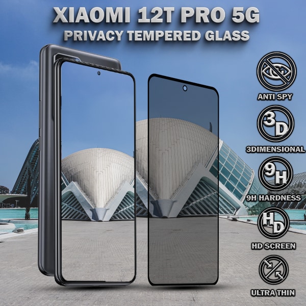 1-Pack Privacy Skärmskydd For Xiaomi 12T Pro (5G) - Härdat Glas 9H - Super Kvalitet 3D