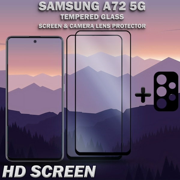 2-Pack Samsung A72 5G & 1-Pack linsskydd - Härdat Glas 9H - Super kvalitet 3D