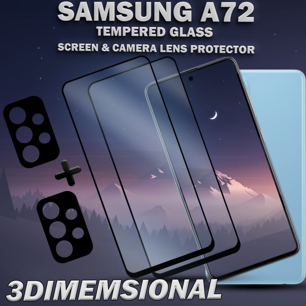 2-Pack Samsung A72 & 2-Pack linsskydd - Härdat Glas 9H - Super kvalitet 3D