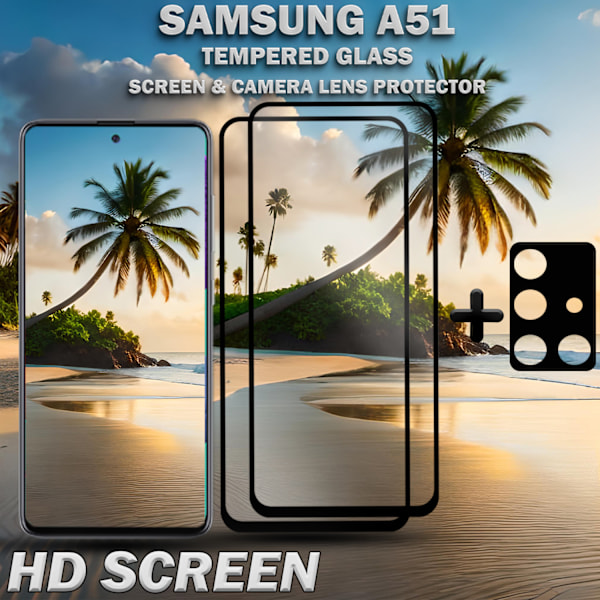 2-Pack SAMSUNG A51 Skærmbeskyttelse & 1-Pack linsebeskyttelse - Hærdet Glas 9H - Super kvalitet 3D