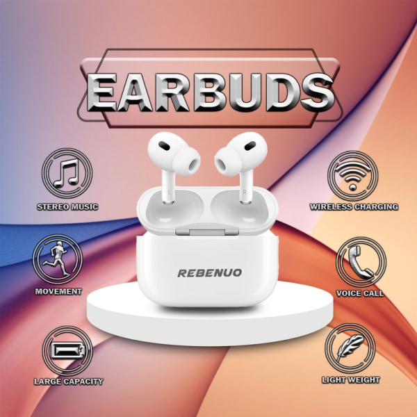 REBENUO RCP60 TWS trådlös Bluetooth hörlurar med Lightning kabel - Case ingår - Högkvalitet - Wireless charging - 5.0BT