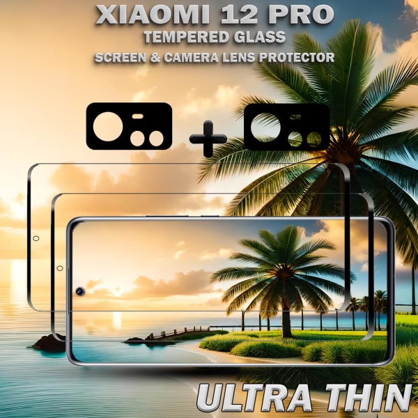 2-Pack Xiaomi 12 Pro Skärmskydd & 2-Pack linsskydd - Härdat Glas 9H - Super kvalitet 3D