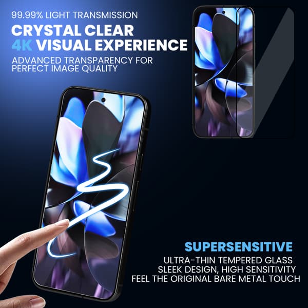 2-Pack Google Pixel 9 Pro Skærmbeskyttelse & 2-Pack linsebeskyttelse - Hærdet Glas 9H - Super kvalitet 3D