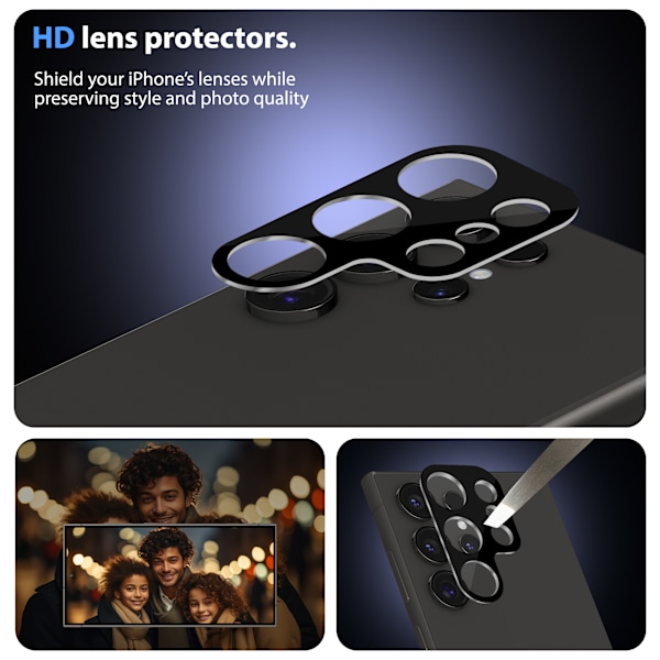 2-Pack Samsung Galaxy S24 Ultra Skärmskydd & 2-Pack Linsskydd - Härdat Glas | [Automatisk Installation] - Bubbelfritt