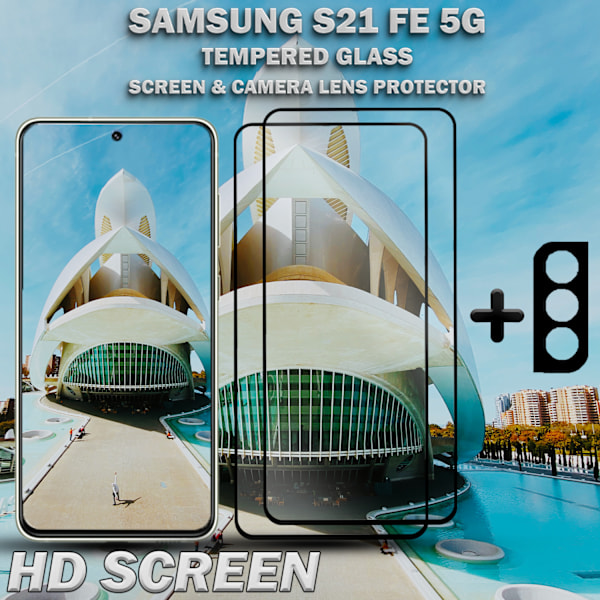 2-Pack Samsung S21 FE (5G) Skärmskydd & 1-Pack linsskydd - Härdat Glas 9H - Super kvalitet 3D