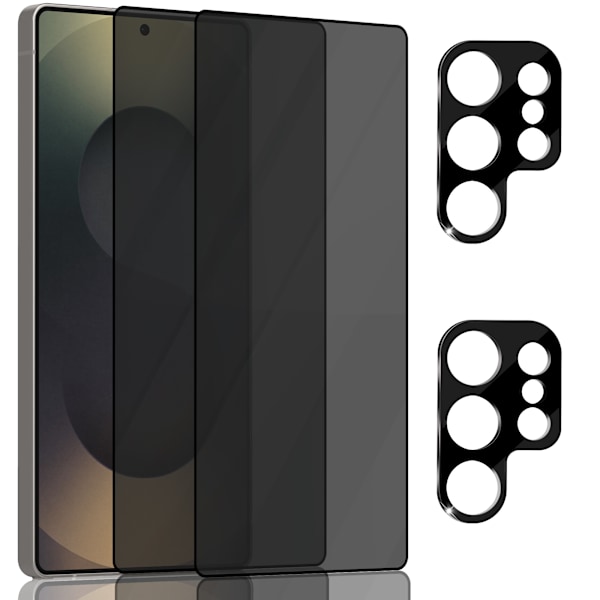 2-Pack Samsung S25 Ultra Privacy Skærmbeskyttelse & 2-Pack linsebeskyttelse - Hærdet Glas 9H - Super kvalitet 3D