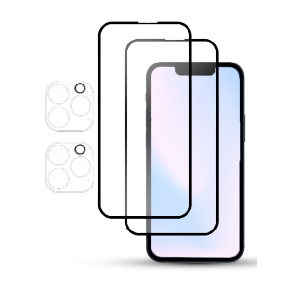 2-Pack IPHONE 13 PRO SCREEN & 2 LENS Skärmskydd - Härdat Glas 9H - Super kvalitet 3D