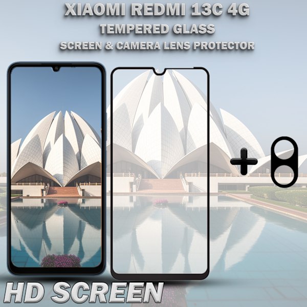 1-Pack XIAOMI REDMI 13C 4G Skärmskydd & 1-Pack linsskydd - Härdat Glas 9H - Super kvalitet 3D