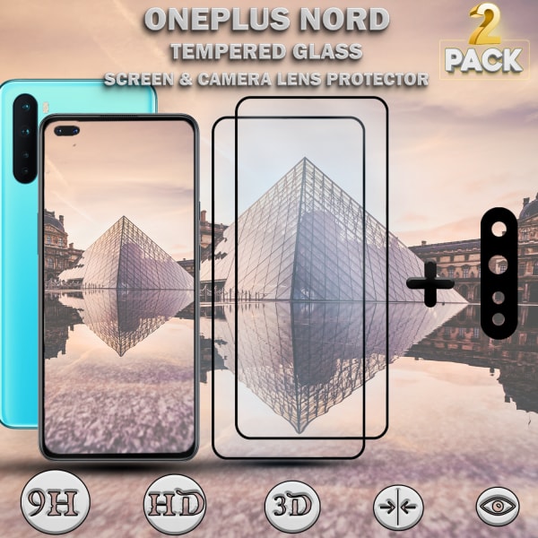 2-Pack ONEPLUS NORD Skärmskydd & 1-Pack linsskydd - Härdat Glas 9H - Super kvalitet 3D