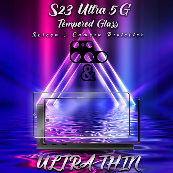 1-Pack SAMSUNG S23 ULTRA Skærmbeskyttelse & 1-Pack linsebeskyttelse - Hærdet Glas 9H - Super kvalitet 3D