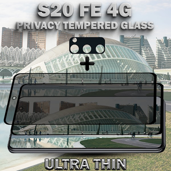 2-Pack Privacy SAMSUNG S20 FE 4G Skärmskydd & 1-Pack linsskydd - Härdat Glas 9H - Super kvalitet 3D