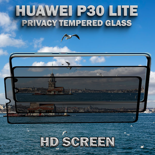 2-Pack Privacy Skärmskydd For Huawei P30 Lite - Härdat Glas 9H - Super Kvalitet 3D