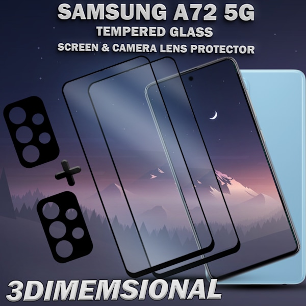 2-Pack Samsung A72 5G & 2-Pack linsskydd - Härdat Glas 9H - Super kvalitet 3D