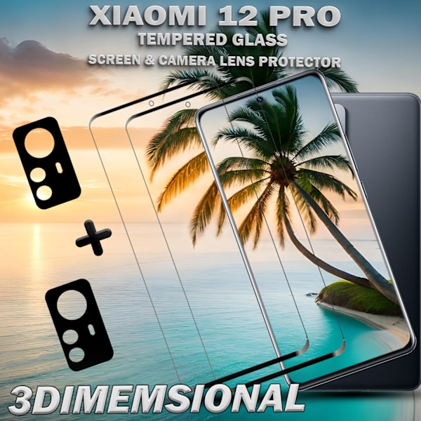 2-Pack Xiaomi 12 Pro Skärmskydd & 2-Pack linsskydd - Härdat Glas 9H - Super kvalitet 3D