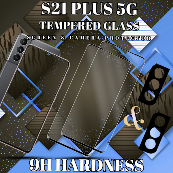 2-Pack SAMSUNG S21 PLUS Näytönsuoja & 2-Pack linssinsuoja - Karkaistu Lasi 9H - Super laatu 3D