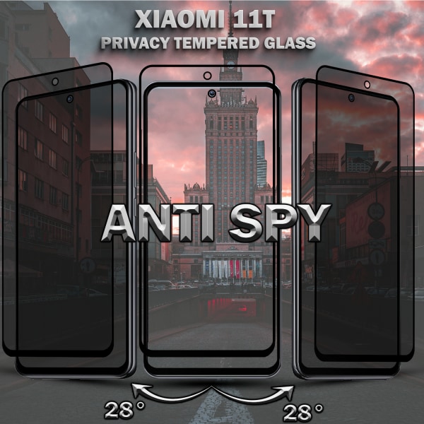 2-Pack Privacy XIAOMI 11T Skärmskydd & 1-Pack linsskydd - Härdat Glas 9H - Super kvalitet 3D
