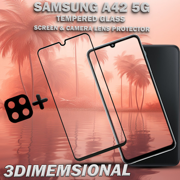 1-Pack Samsung A42 5G Skärmskydd & 1-Pack linsskydd - Härdat Glas 9H - Super kvalitet 3D