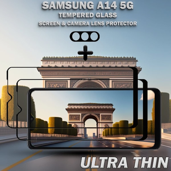 2-Pack SAMSUNG A14 Skærmbeskyttelse & 1-Pack linsebeskyttelse - Hærdet Glas 9H - Super kvalitet 3D