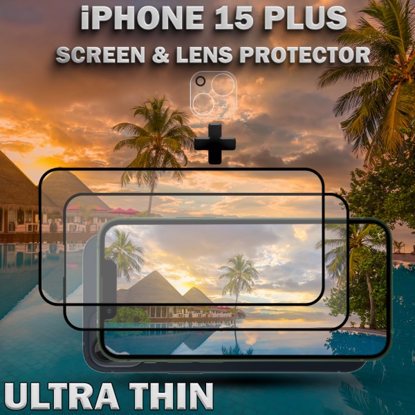 2-Pack iPhone 15 Plus - skärmskydd & 1-Pack linsskydd -härdat glas 9H