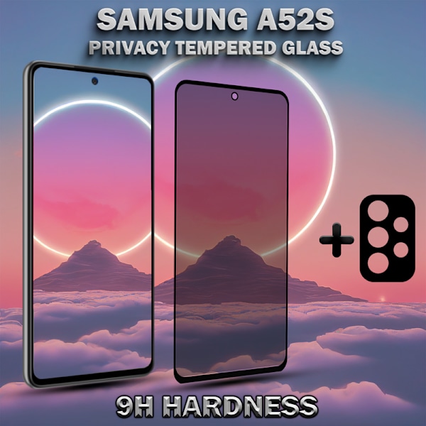 1-Pack Privacy Samsung A52S Skärmskydd & 1-Pack linsskydd - Härdat Glas 9H - Super kvalitet 3D