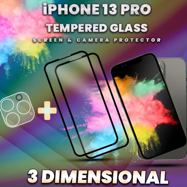 2-Pack IPHONE 13 PRO Näytönsuoja & 1-Pack linssinsuoja - Karkaistu Lasi 9H - Super laatu 3D
