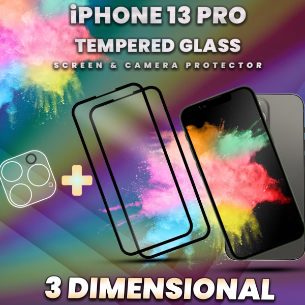2-Pack iPhone 13 Pro - Skärmskydd & 1-Pack linsskydd - 9H Glas