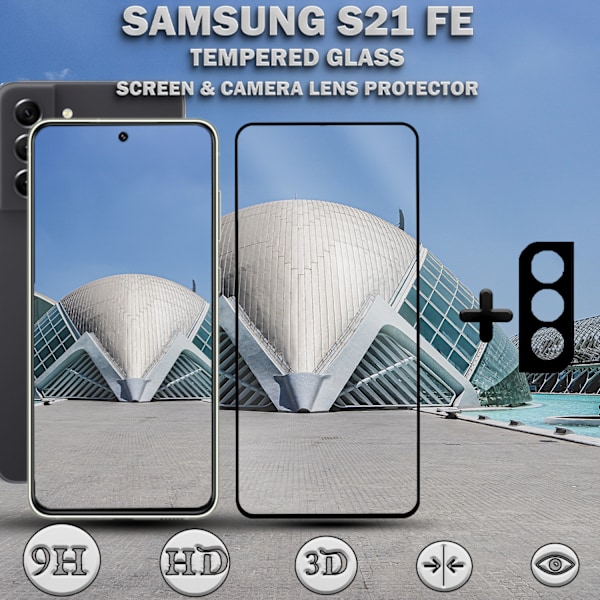 1-Pack SAMSUNG S21 FE Skærmbeskyttelse & 1-Pack linsebeskyttelse - Hærdet Glas 9H - Super kvalitet 3D
