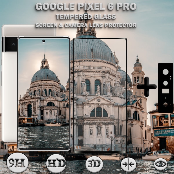 1-Pack GOOGLE PIXEL 6 PRO Näytönsuoja & 1-Pack linssinsuoja - Karkaistu Lasi 9H - Super laatu 3D