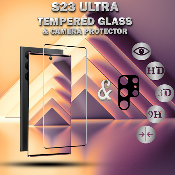 1-Pack SAMSUNG S23 ULTRA Skærmbeskyttelse & 1-Pack linsebeskyttelse - Hærdet Glas 9H - Super kvalitet 3D