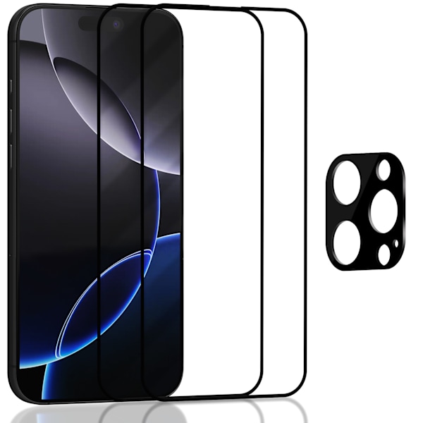 2-Pack Iphone 16 Pro Max Skærmbeskyttelse & 1-Pack linsebeskyttelse - Hærdet Glas 9H - Super kvalitet 3D
