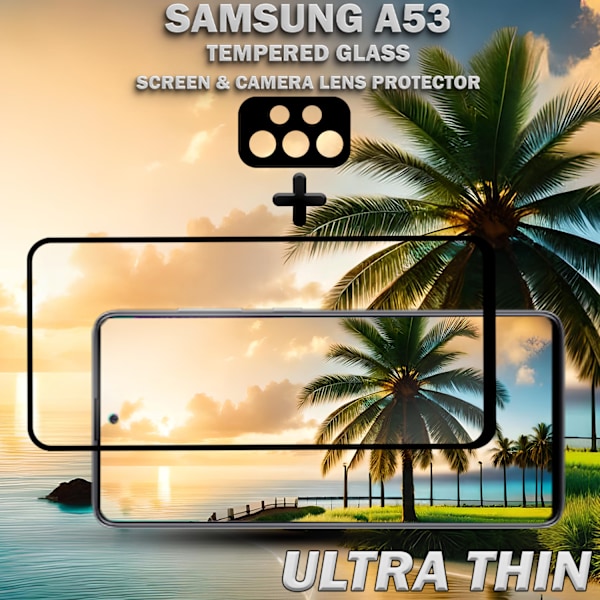 1-Pack Samsung A53 Skärmskydd & 1-Pack linsskydd - Härdat Glas 9H - Super kvalitet 3D