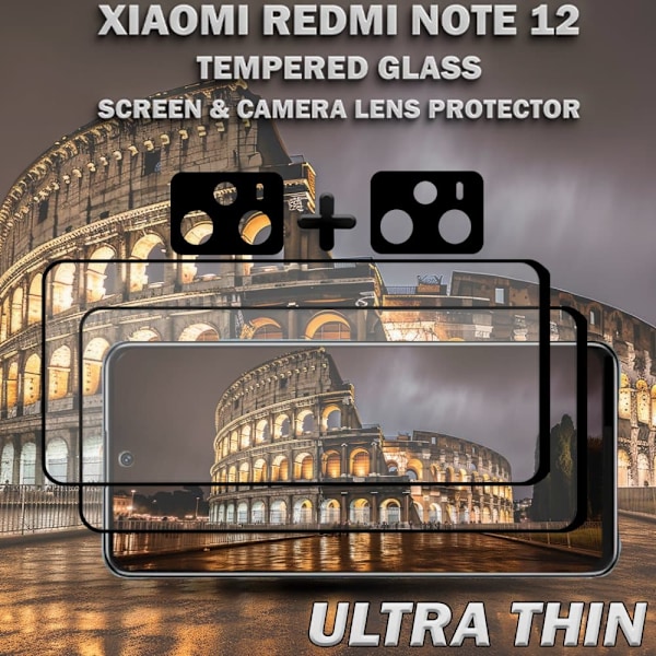 2-Pack Xiaomi Redmi Note 12 Skärmskydd & 2-Pack Linsskydd - Härdat Glas 9H - Super kvalitet 3D