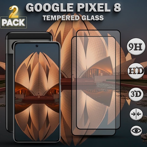 2-Pack GOOGLE PIXEL 8 Skærmbeskyttelse - Hærdet Glas 9H - Super kvalitet 3D