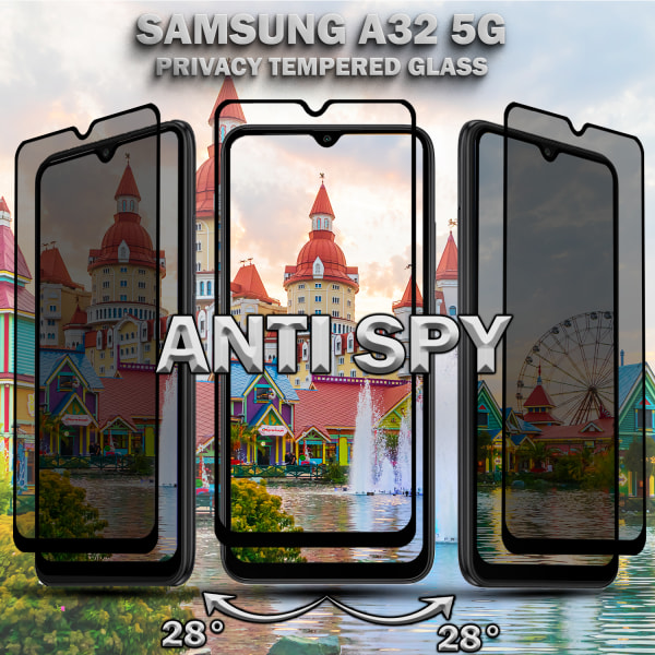 2-Pack Privacy Samsung A32 5G Skärmskydd & 1-Pack linsskydd - Härdat Glas 9H - Super kvalitet 3D