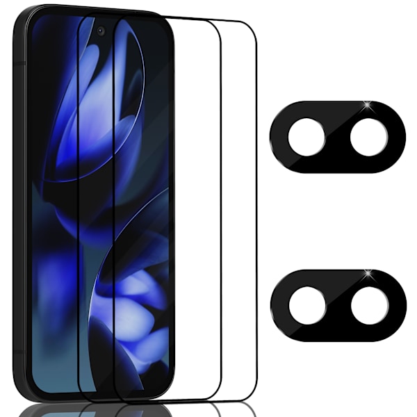2-Pack Google Pixel 9a Skærmbeskyttelse & 2-Pack linsebeskyttelse - Hærdet Glas 9H - Super kvalitet 3D