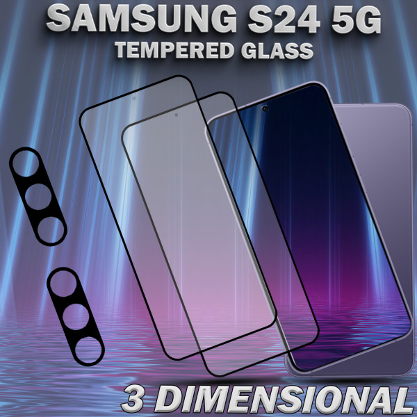 2-Pack SAMSUNG S24 5G Skärmskydd & 2-Pack linsskydd - Härdat Glas 9H - Super kvalitet 3D