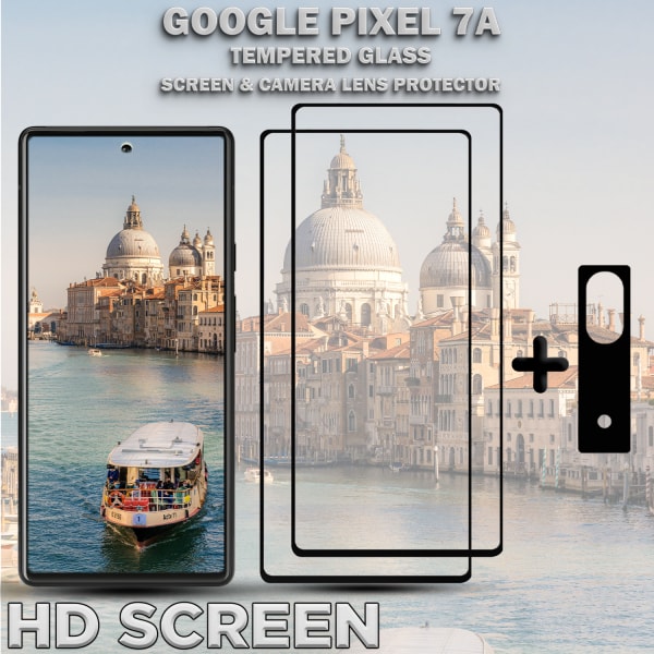 2-Pack GOOGLE PIXEL 7A Skærmbeskyttelse & 1-Pack linsebeskyttelse - Hærdet Glas 9H - Super kvalitet 3D