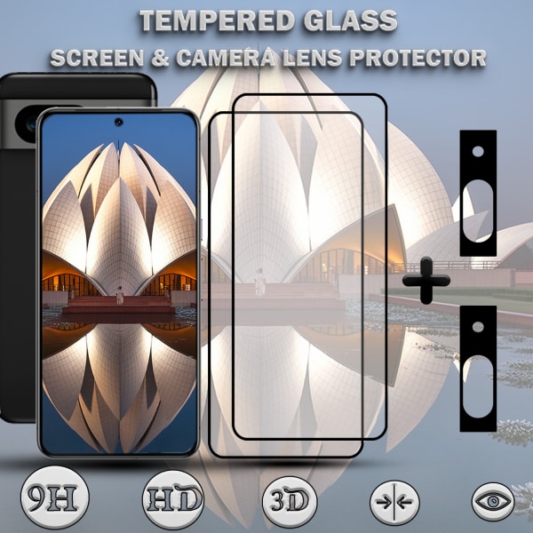 2-Pack GOOGLE PIXEL 8 Skærmbeskyttelse & 2-Pack linsebeskyttelse - Hærdet Glas 9H - Super kvalitet 3D