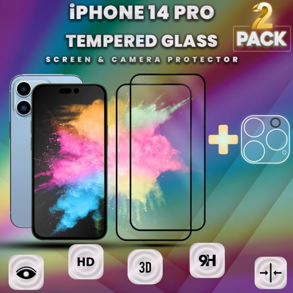 2-Pack IPHONE 14 PRO Skærmbeskyttelse & 1-Pack linsebeskyttelse - Hærdet Glas 9H - Super kvalitet 3D
